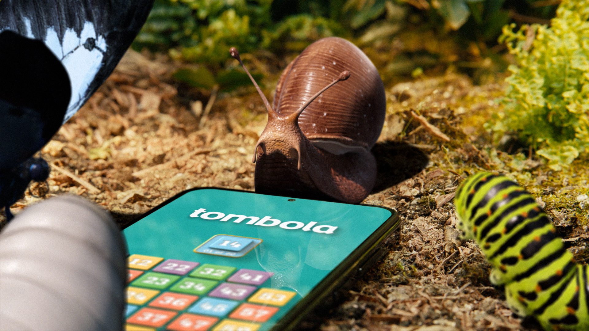 IAC Tombola Still, snail and bugs on tombola app on phone